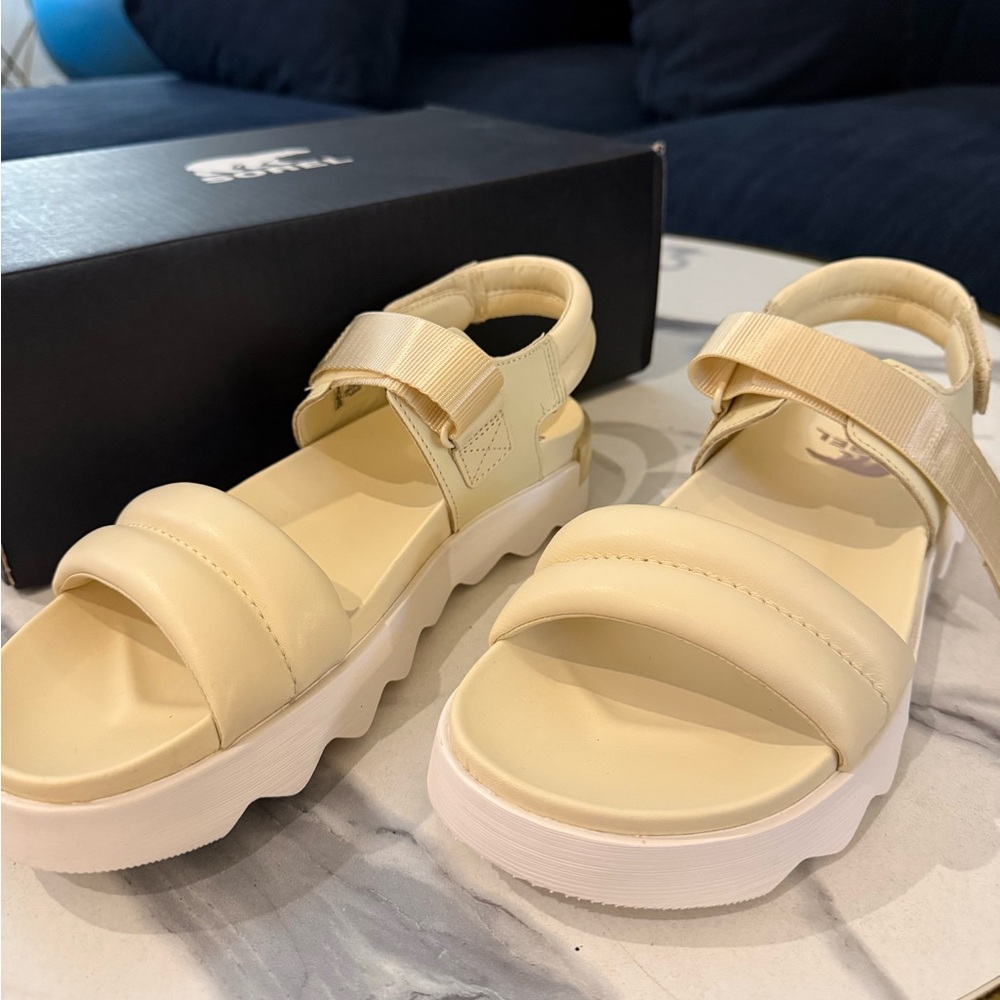 Sorel Cream Sandals with Velcro Closure